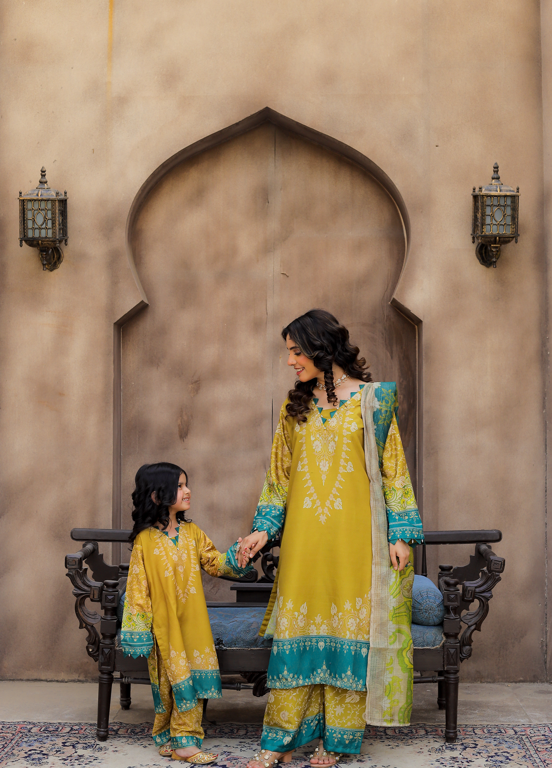 Daily Luxe by Style Up Women RTW Printed Poly Lawn 3 Piece Suit Mustard Grace - Casual Collection