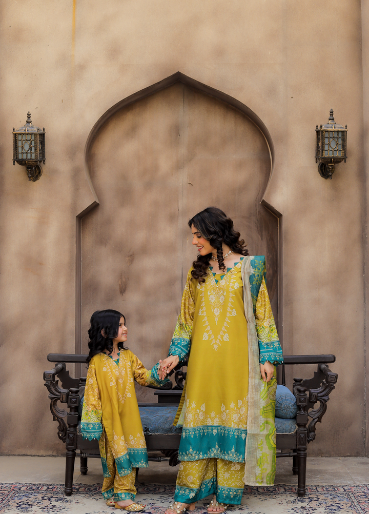 Daily Luxe by Style Up Women RTW Printed Poly Lawn 3 Piece Suit Mustard Grace - Casual Collection