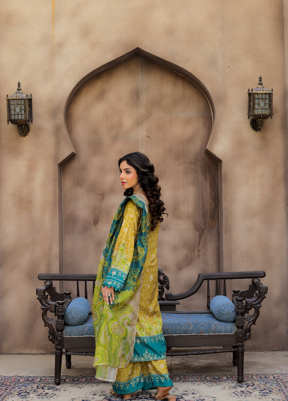 Daily Luxe by Style Up Women RTW Printed Poly Lawn 3 Piece Suit Mustard Grace - Casual Collection