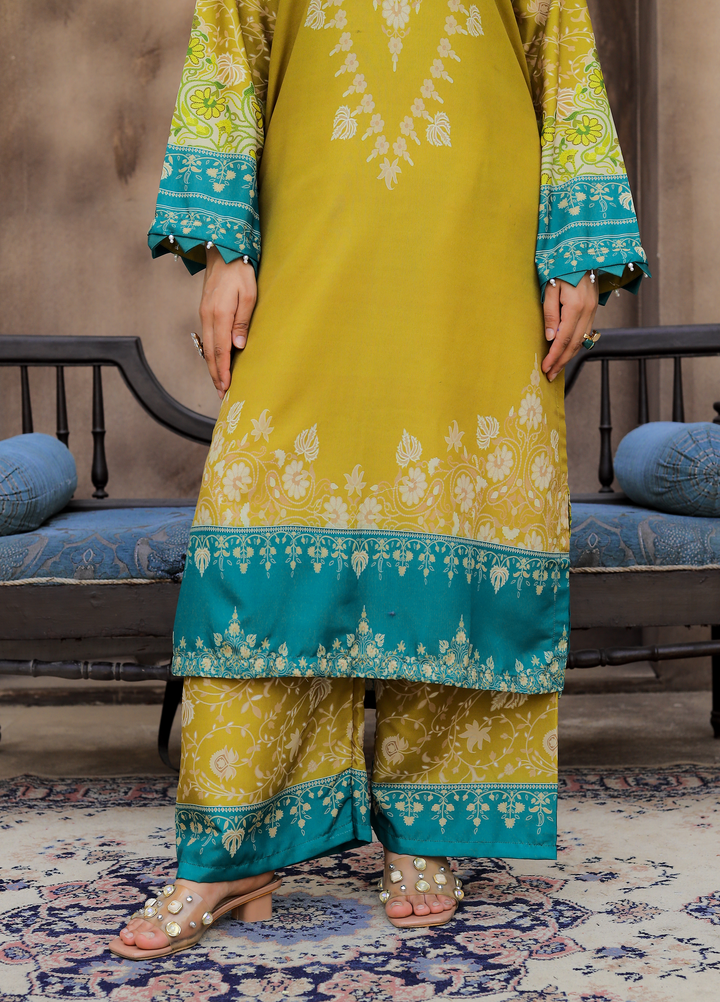 Daily Luxe by Style Up Women RTW Printed Poly Lawn 3 Piece Suit Mustard Grace - Casual Collection