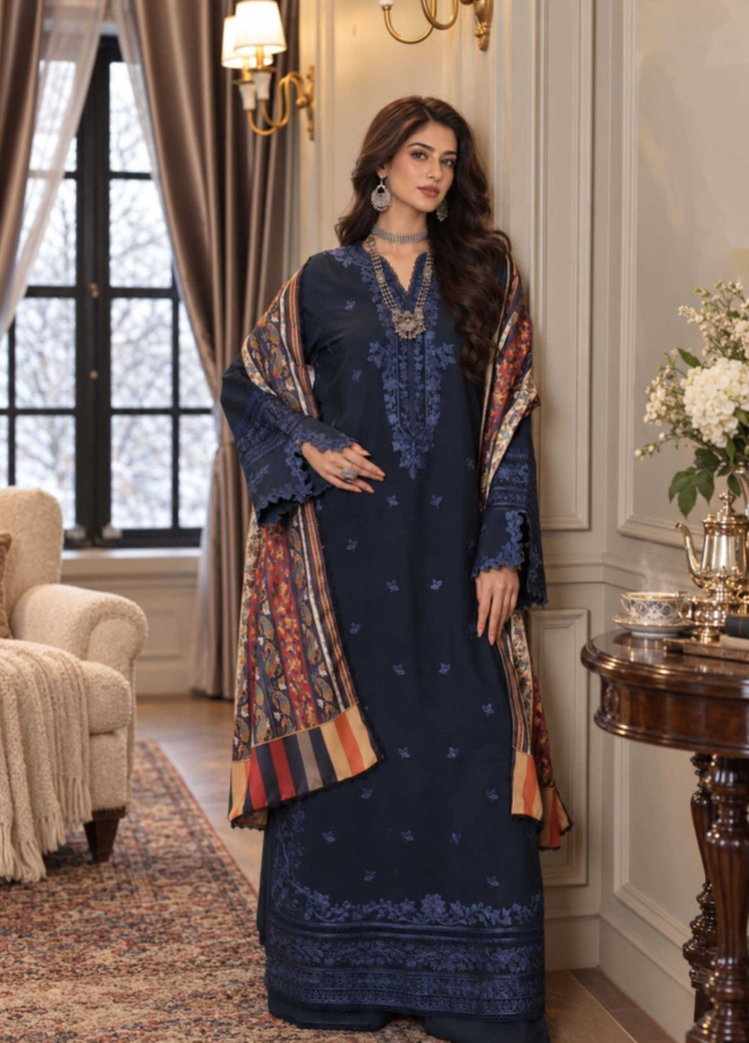 Noor by Saadia Asad Unstitched Embroidered Linen 3 Piece Suit SA26UNL D7 A - Winter Collection