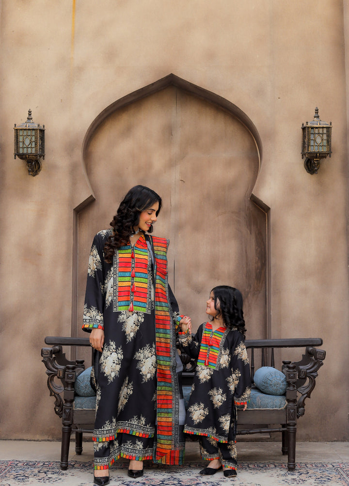 Daily Luxe by Style Up Women RTW Printed Poly Lawn 3 Piece Suit Midnight Mosaic - Casual Collection