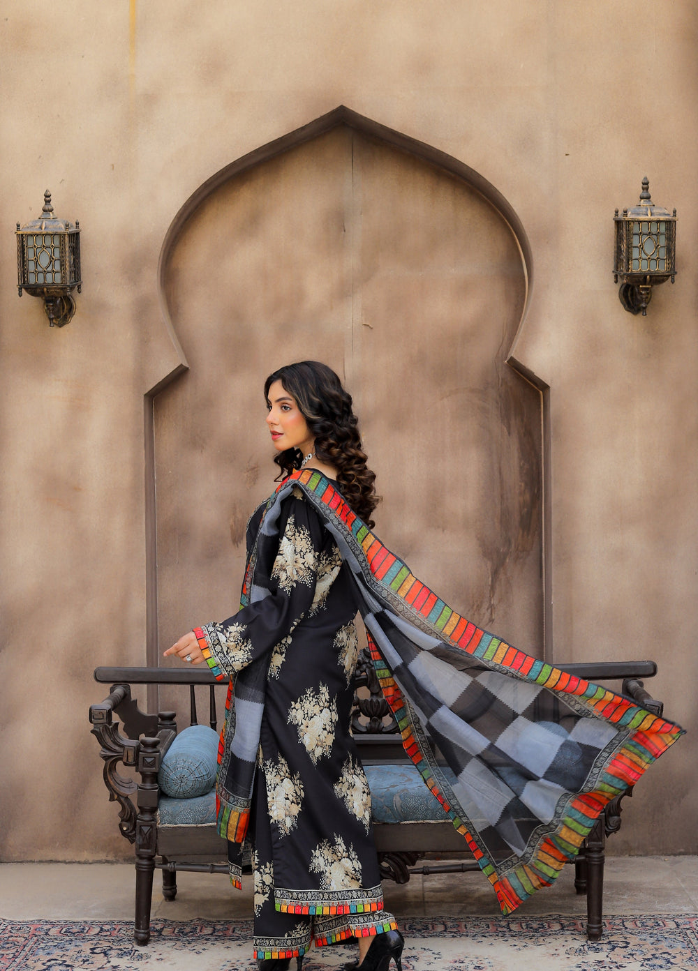 Daily Luxe by Style Up Women RTW Printed Poly Lawn 3 Piece Suit Midnight Mosaic - Casual Collection