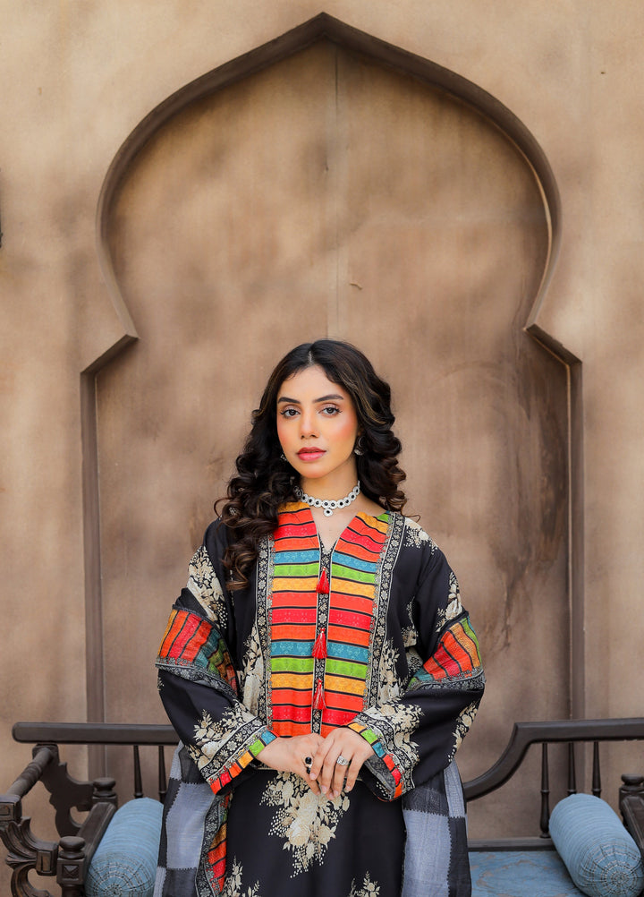 Daily Luxe by Style Up Women RTW Printed Poly Lawn 3 Piece Suit Midnight Mosaic - Casual Collection