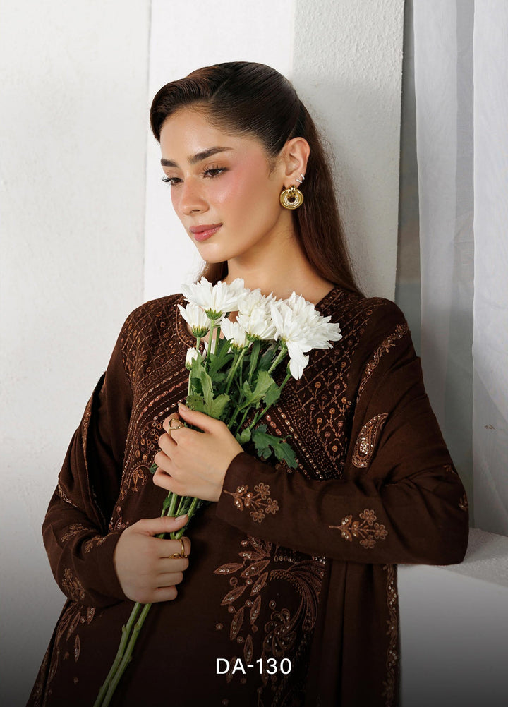 Miras by Daria Unstitched Embroidered Leather Peach 3 Piece Suit DN26UML DA-130 - Fextive Collection