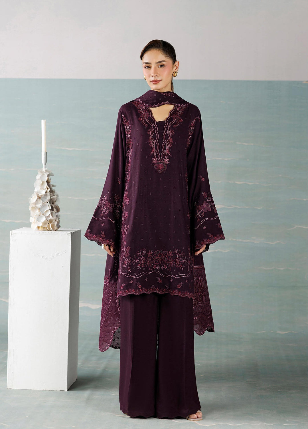 Miras by Daria Unstitched Embroidered Leather Peach 3 Piece Suit DN26UML DA-132 - Fextive Collection