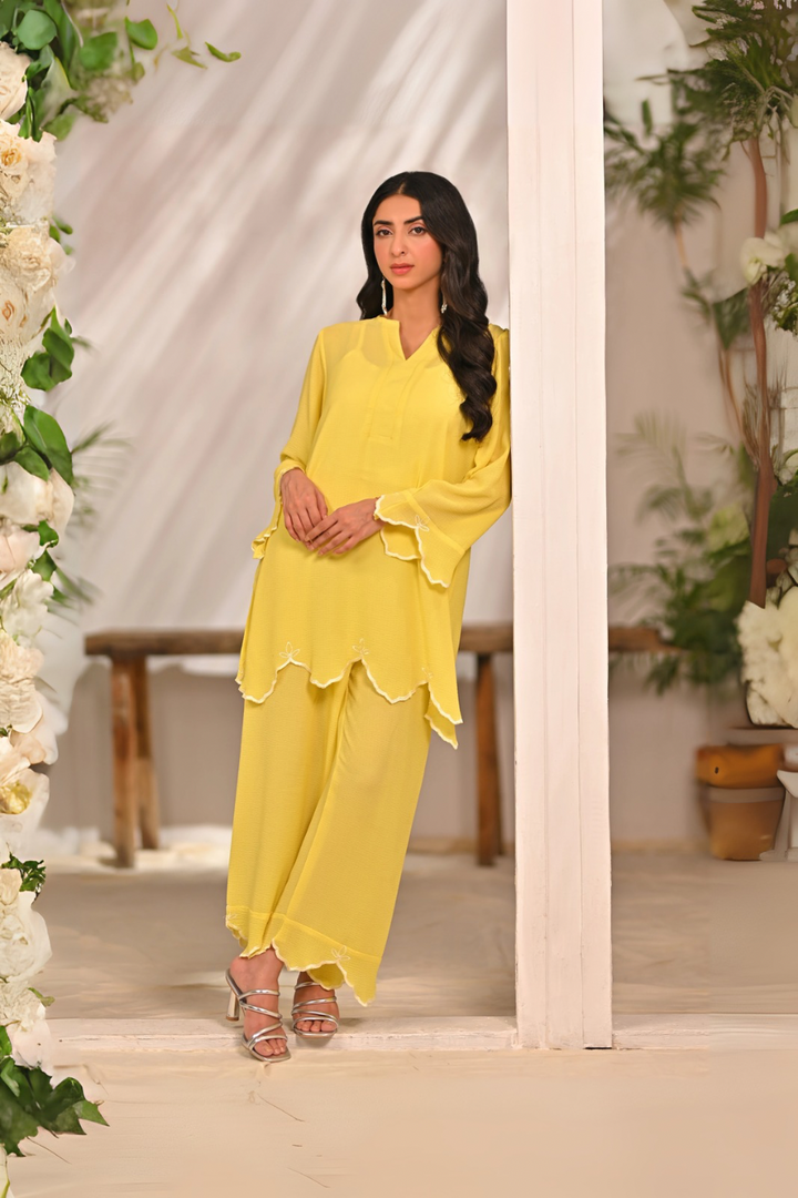 Dhaga Women Pret Embroidered 2 Piece Premium textured crepe Fabric Daffodil SS25DSE128 - Summer Collection