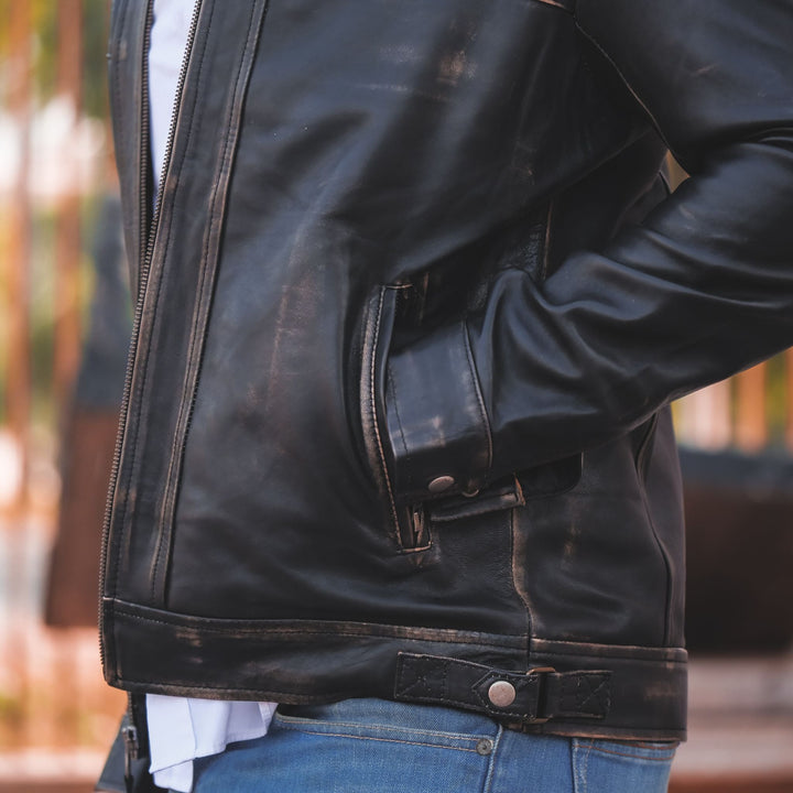 Men's Casual Signature Diamond Lambskin Leather Jacket-Vintage Black