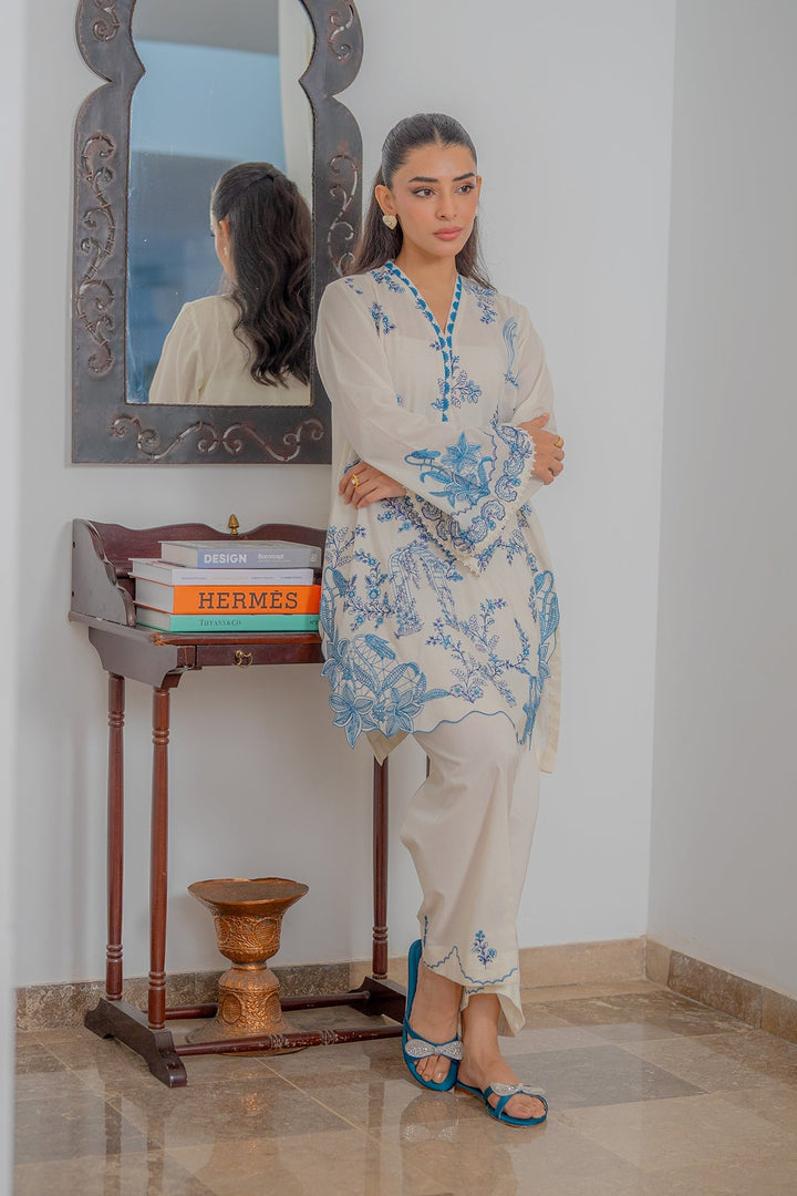Sahar Women RTW Chikankari Embroidered Lawn 2 Piece Suit Porcelain Sky - Festive Collection