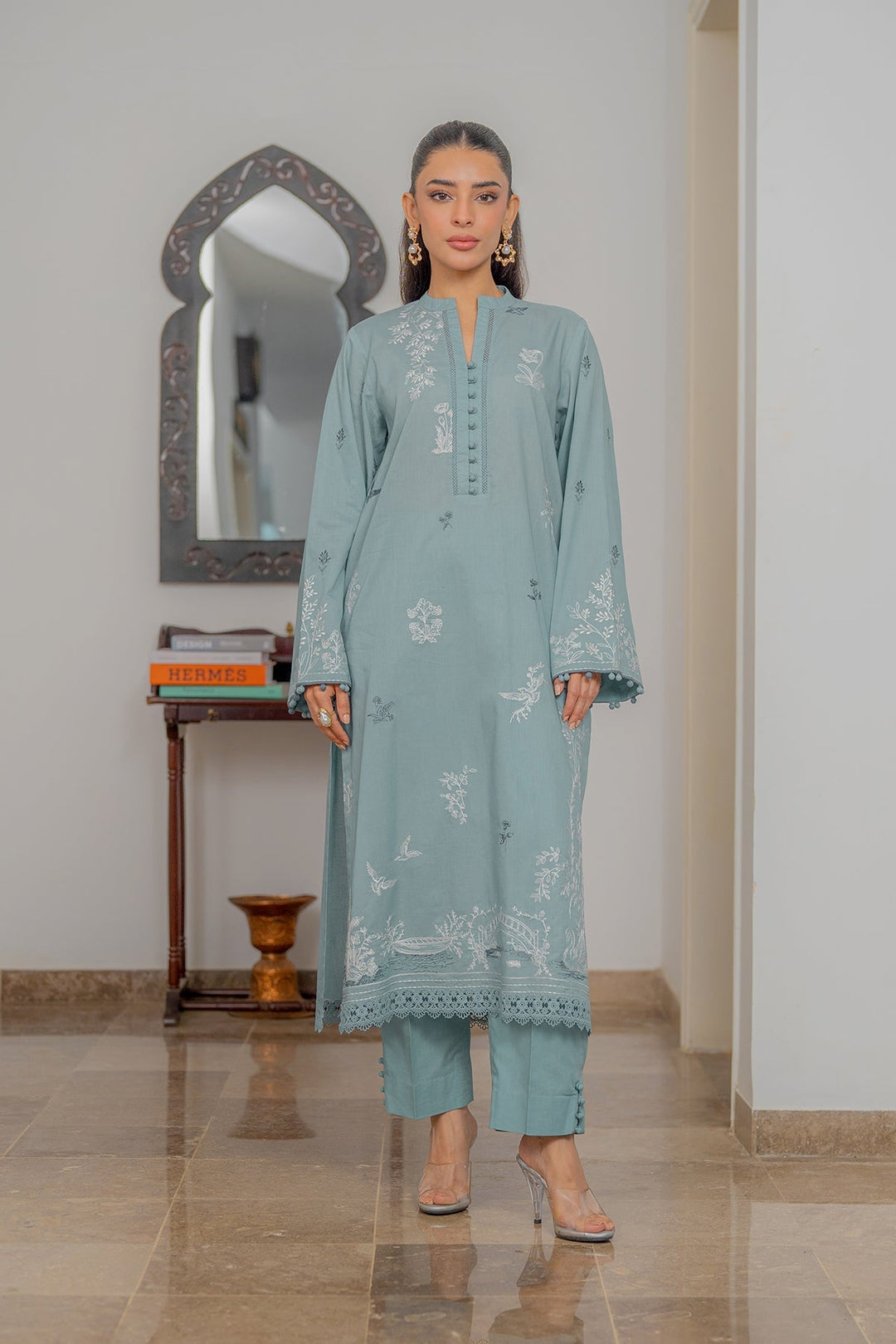 Sahar Women RTW Chikankari Embroidered Lawn 2 Piece Suit Ash Blossom - Festive Collection