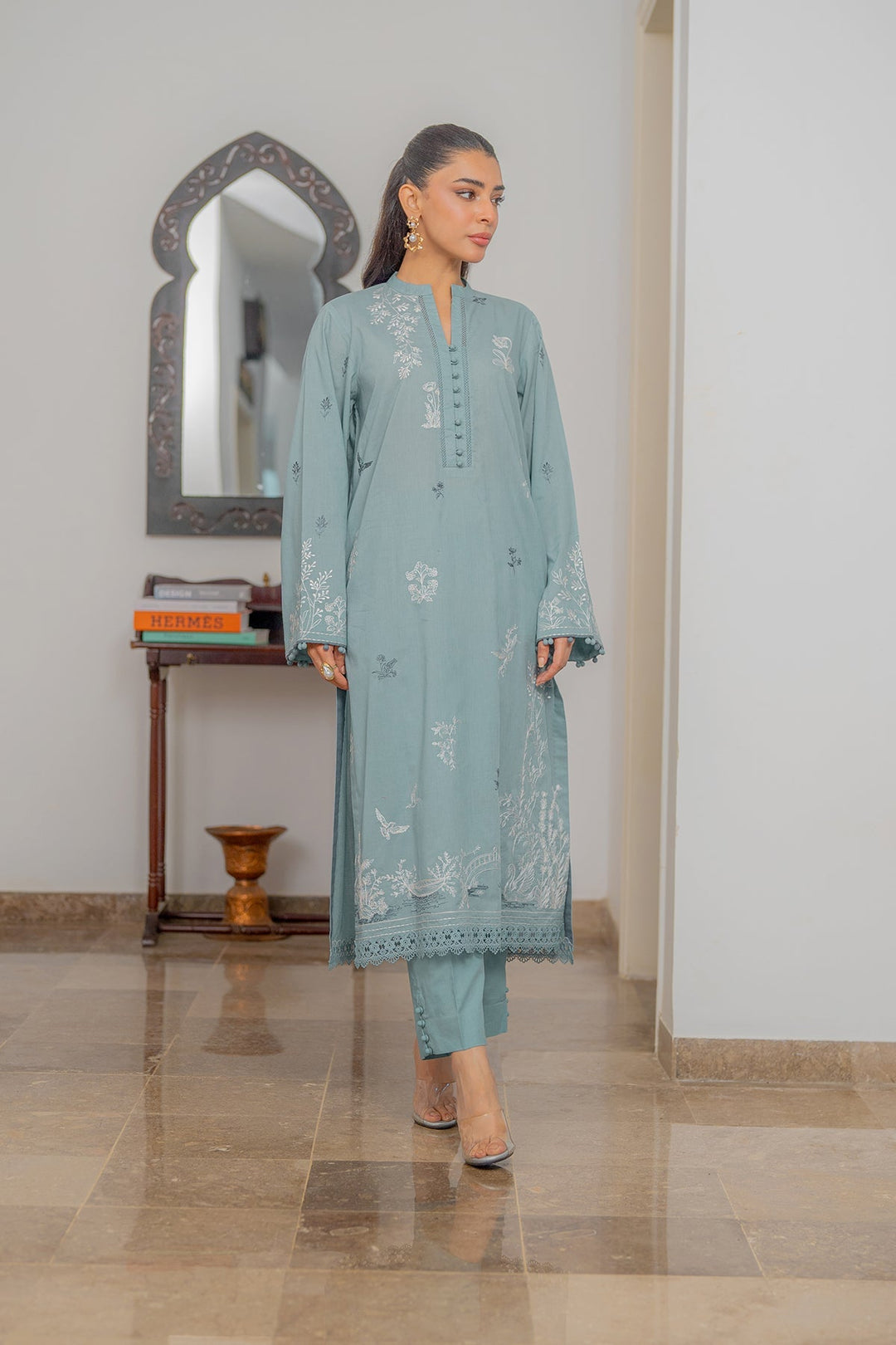 Sahar Women RTW Chikankari Embroidered Lawn 2 Piece Suit Ash Blossom - Festive Collection