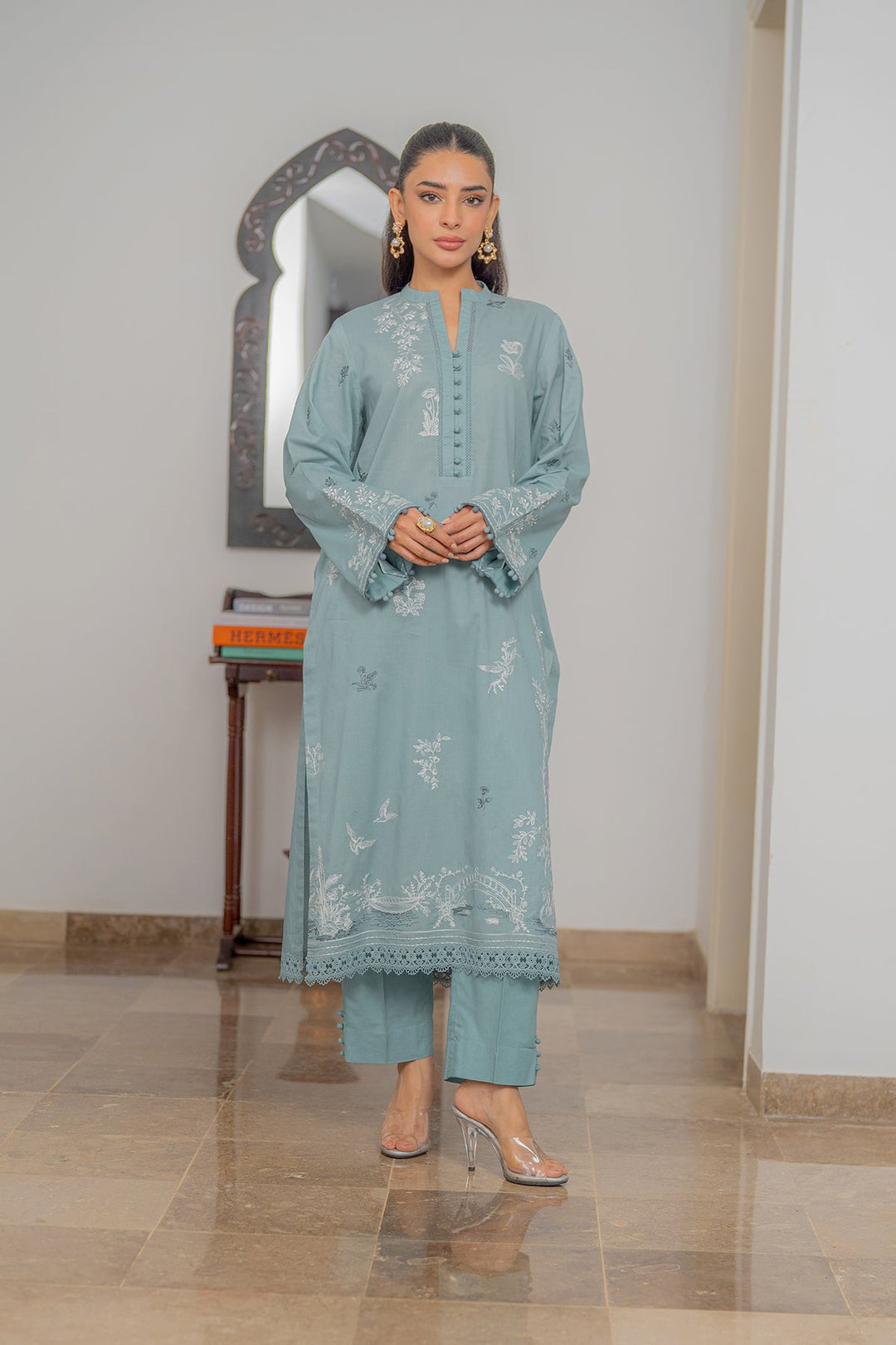 Sahar Women RTW Chikankari Embroidered Lawn 2 Piece Suit Ash Blossom - Festive Collection