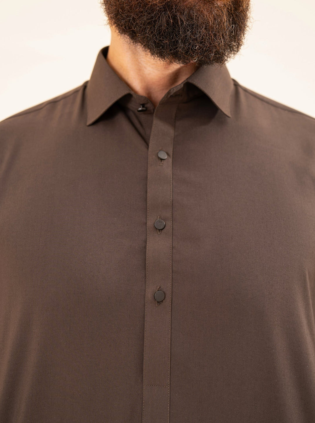 Muraqsh Ready To Wear Solids Cotton Men Dark Brown French Collar Kameez Shalwar MUR-DBFCK - Summer Collection