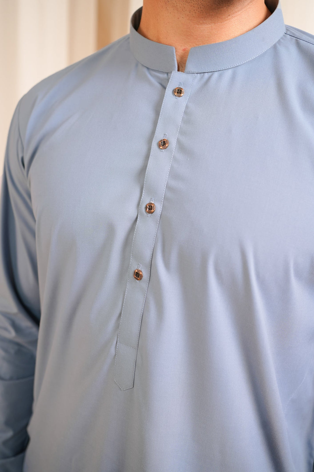 Muraqsh Ready To Wear Solids Cotton Men Sapphire Blue Luxury Blended Kurta Shalwar MURBLBK - Summer Collection