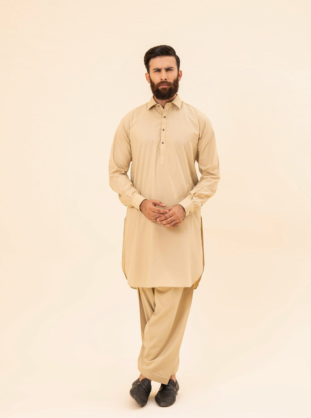 Muraqsh Ready To Wear Solids Cotton Men Ivory French Collar Kameez Shalwar MUR-IFCKS - Summer Collection