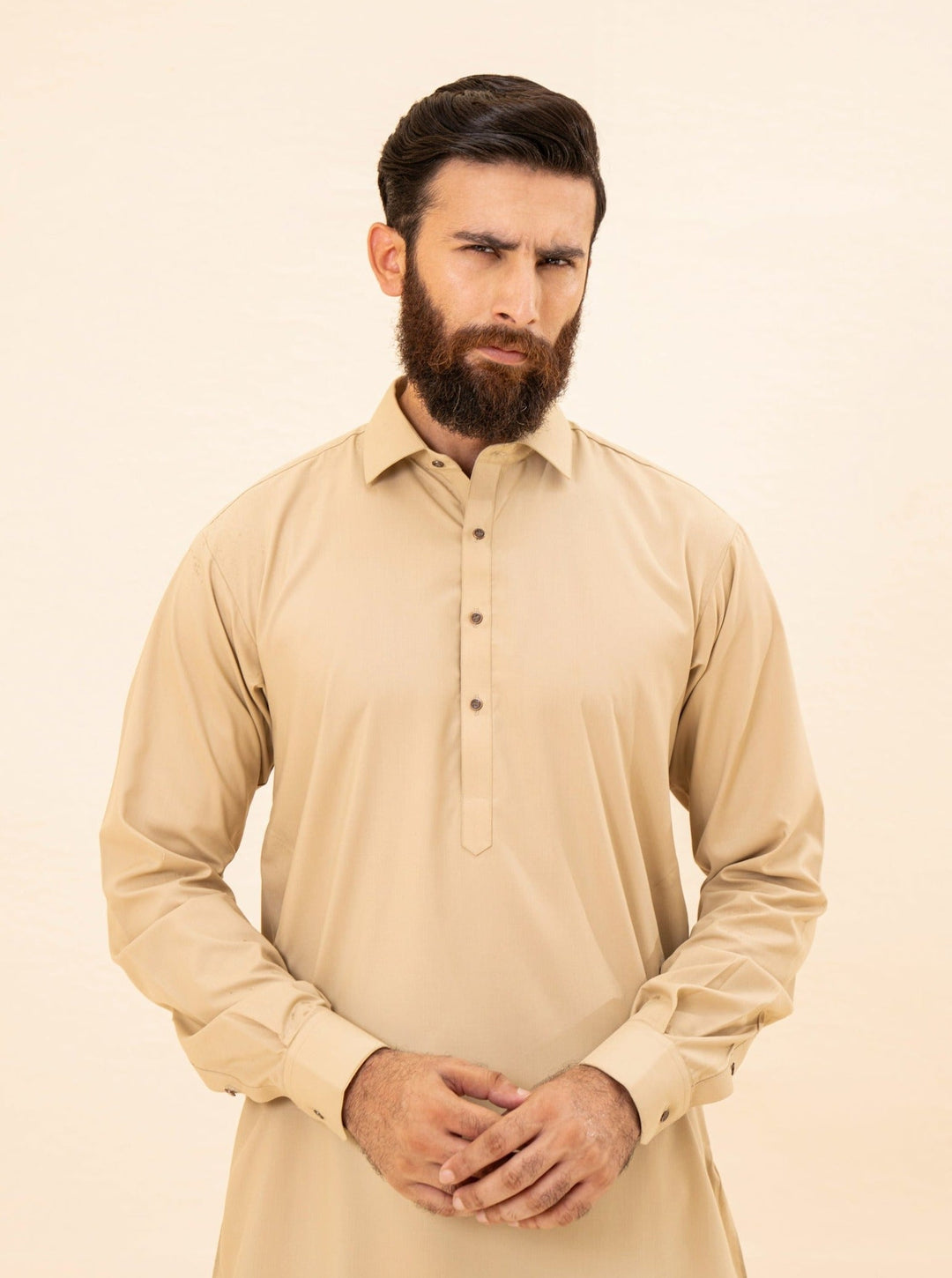 Muraqsh Ready To Wear Solids Cotton Men Ivory French Collar Kameez Shalwar MUR-IFCKS - Summer Collection