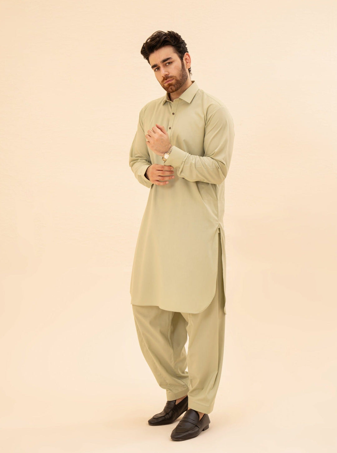 Muraqsh Ready To Wear Solids Cotton Men Mint French Collar Kameez Shalwar MURFCKS - Summer Collection