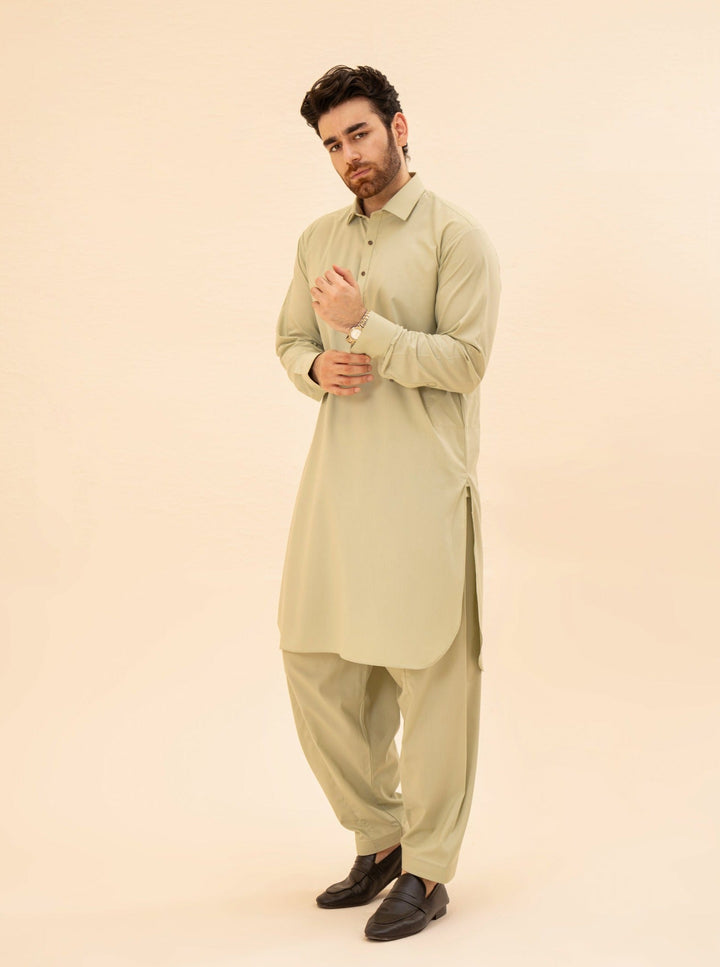 Muraqsh Ready To Wear Solids Cotton Men Mint French Collar Kameez Shalwar MURFCKS - Summer Collection