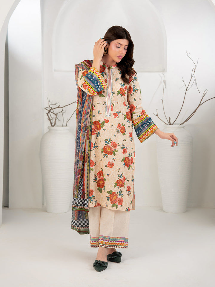 TNG Women Luxury Pret Printed Cambric 3 Piece Suit Gul Bahar Peach - Casual Collection