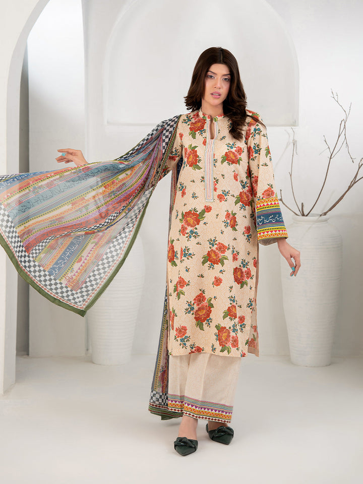 TNG Women Luxury Pret Printed Cambric 3 Piece Suit Gul Bahar Peach - Casual Collection
