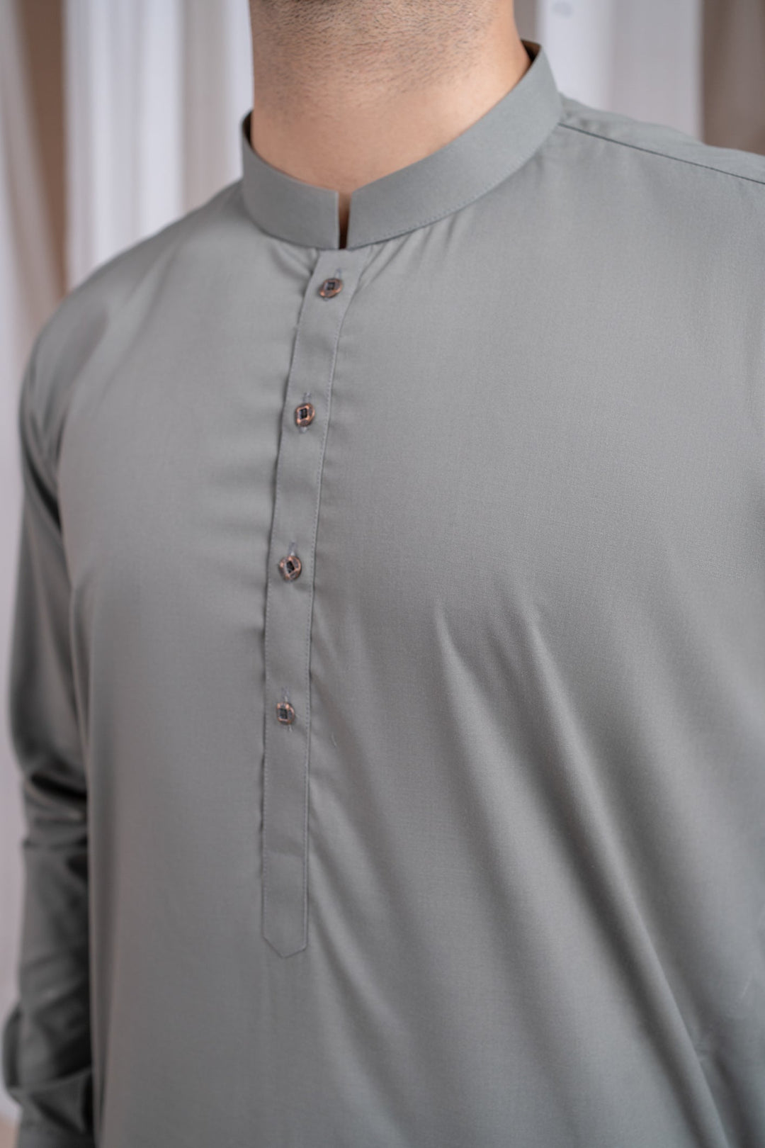 Muraqsh Ready To Wear Solids Cotton Men Sand Grey Luxury Blended Kurta Shalwar MURGLBK - Summer Collection