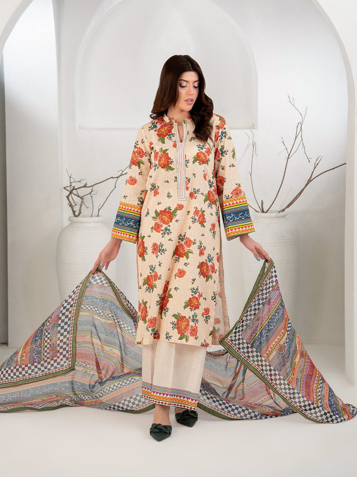 TNG Women Luxury Pret Printed Cambric 3 Piece Suit Gul Bahar Peach - Casual Collection