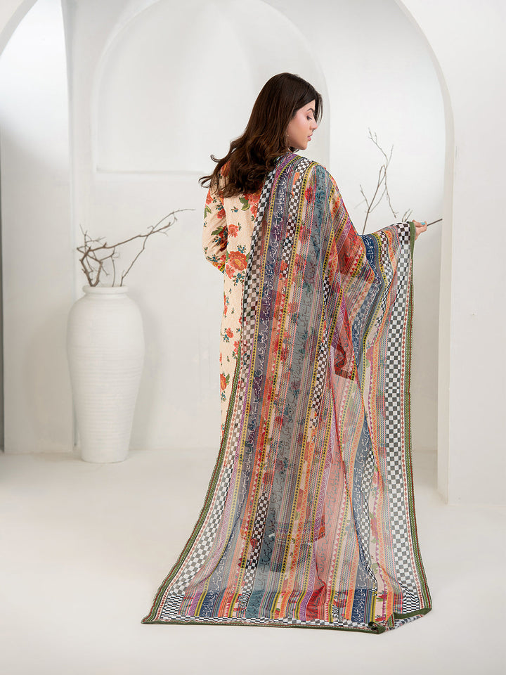 TNG Women Luxury Pret Printed Cambric 3 Piece Suit Gul Bahar Peach - Casual Collection