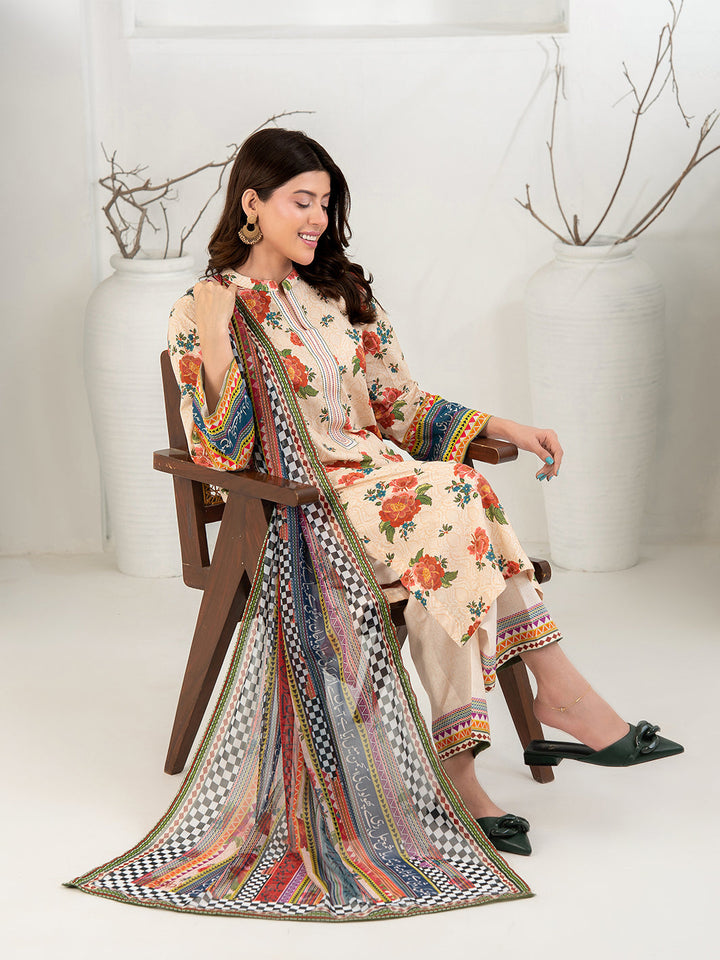 TNG Women Luxury Pret Printed Cambric 3 Piece Suit Gul Bahar Peach - Casual Collection