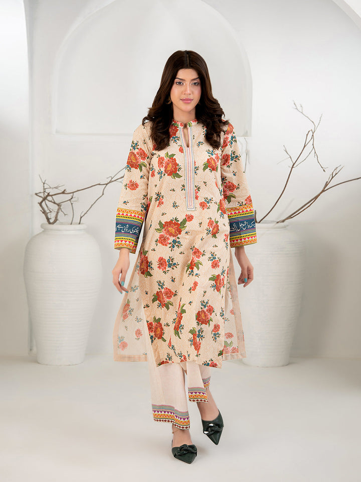 TNG Women Luxury Pret Printed Cambric 3 Piece Suit Gul Bahar Peach - Casual Collection