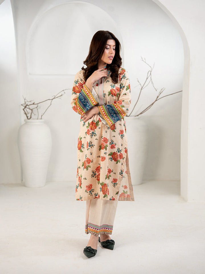 TNG Women Luxury Pret Printed Cambric 3 Piece Suit Gul Bahar Peach - Casual Collection