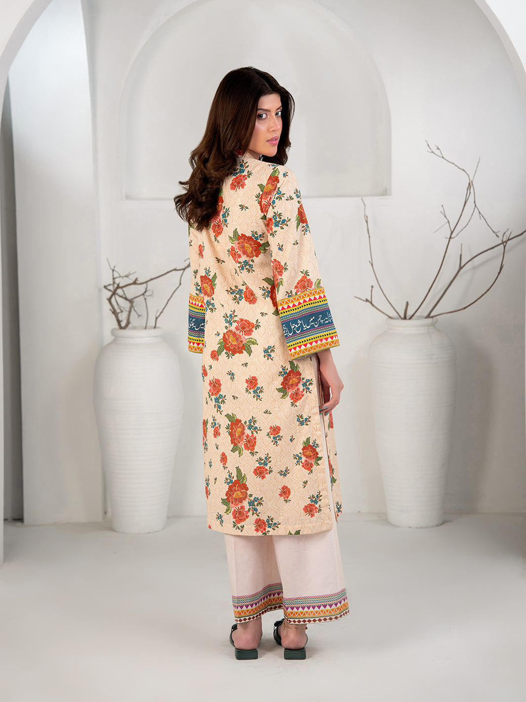 TNG Women Luxury Pret Printed Cambric 3 Piece Suit Gul Bahar Peach - Casual Collection