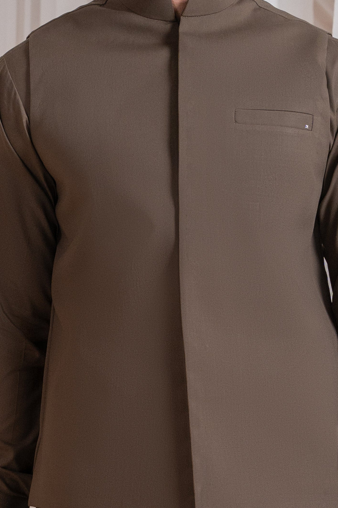 Muraqsh Ready To Wear Solids Cotton Men Light Brown Luxury Formal Kameez Shalwar with Blended Waistcoat Straight Cut MURBLFK - Summer Collection