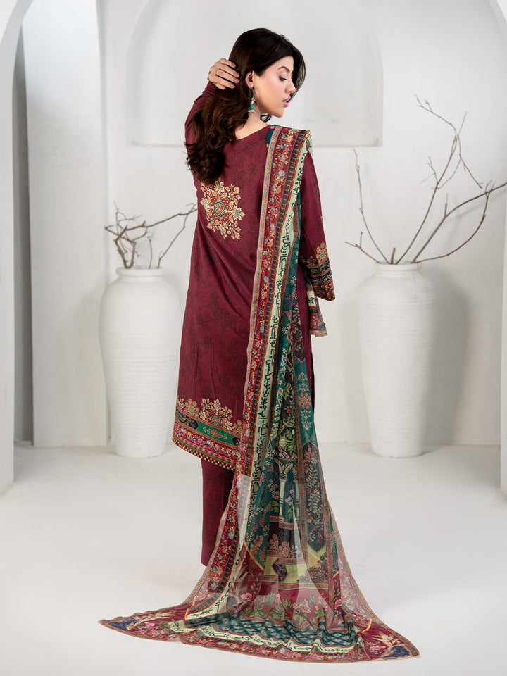 TNG Women Luxury Pret Printed Cambric 3 Piece Suit Gulposh Maroon - Casual Collection
