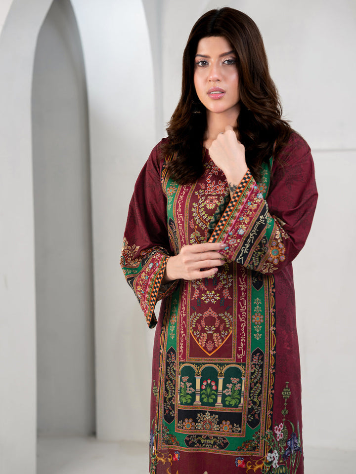 TNG Women Luxury Pret Printed Cambric 3 Piece Suit Gulposh Maroon - Casual Collection