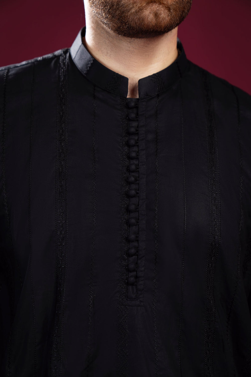 Muraqsh Ready To Wear   Men Black Luppi Falling Cotton Embroidered Kurta Trouser MUR-BLFCE - Summer Collection