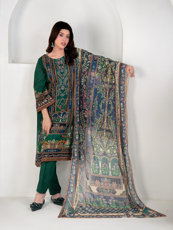 TNG Women Luxury Pret Printed Cambric 3 Piece Suit Gulposh Green - Casual Collection