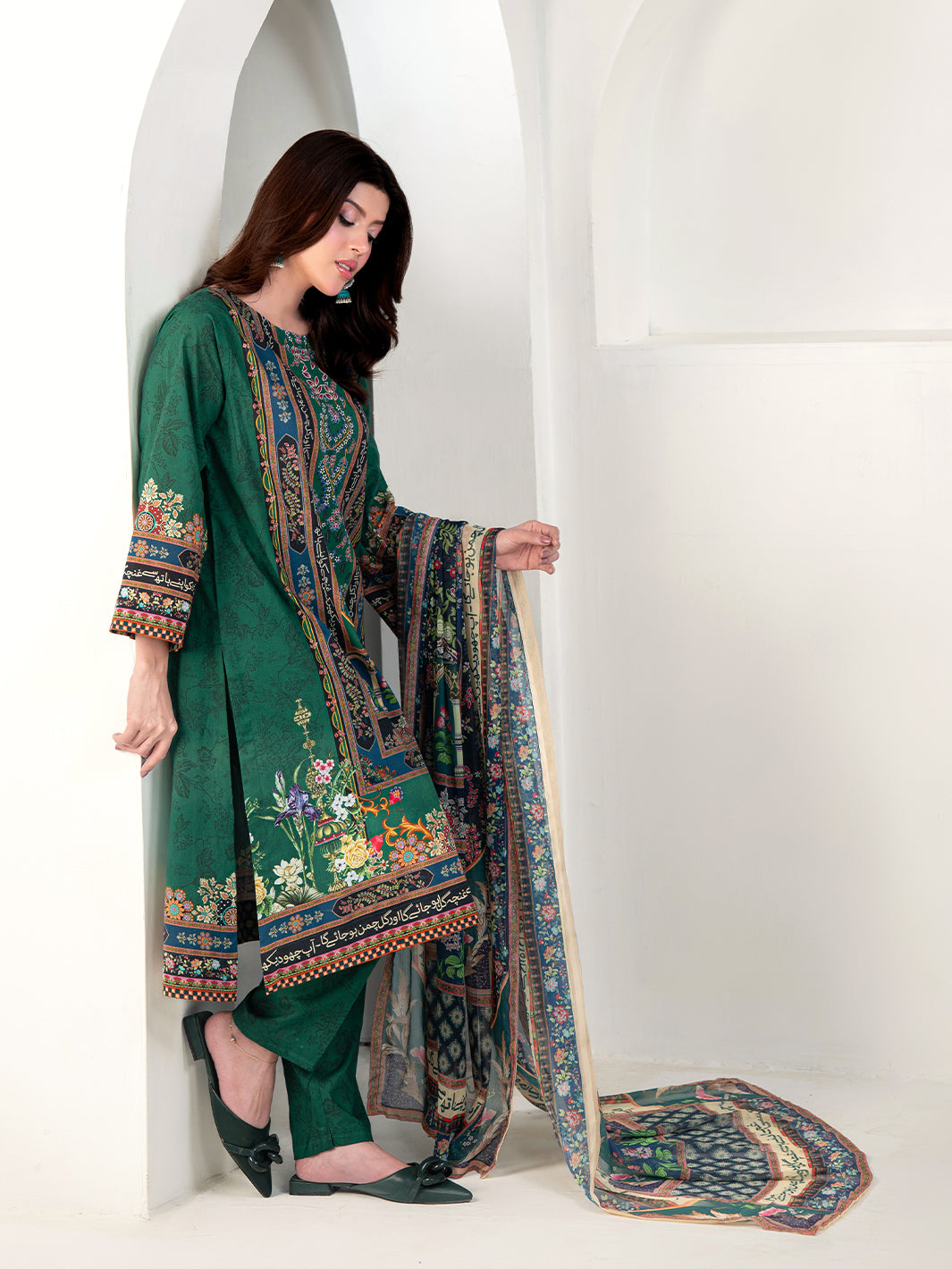 TNG Women Luxury Pret Printed Cambric 3 Piece Suit Gulposh Green - Casual Collection