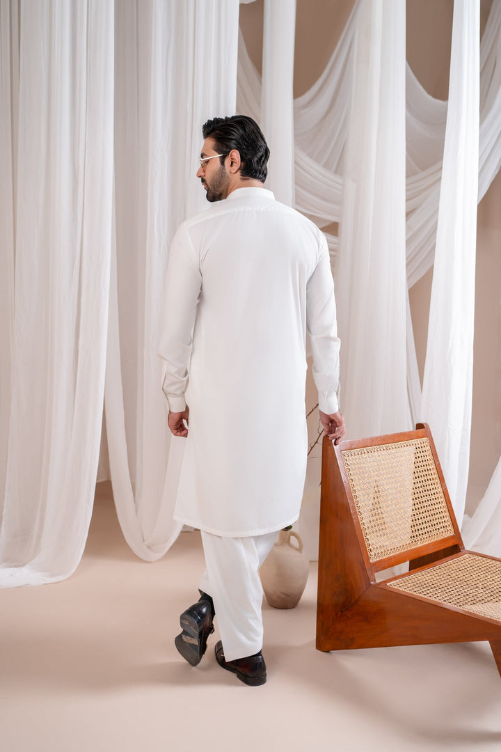 Muraqsh Ready To Wear Solids Cotton Men Off White Kurta Trouser/Shalwar MUR-OWKT--KS - Summer Collection