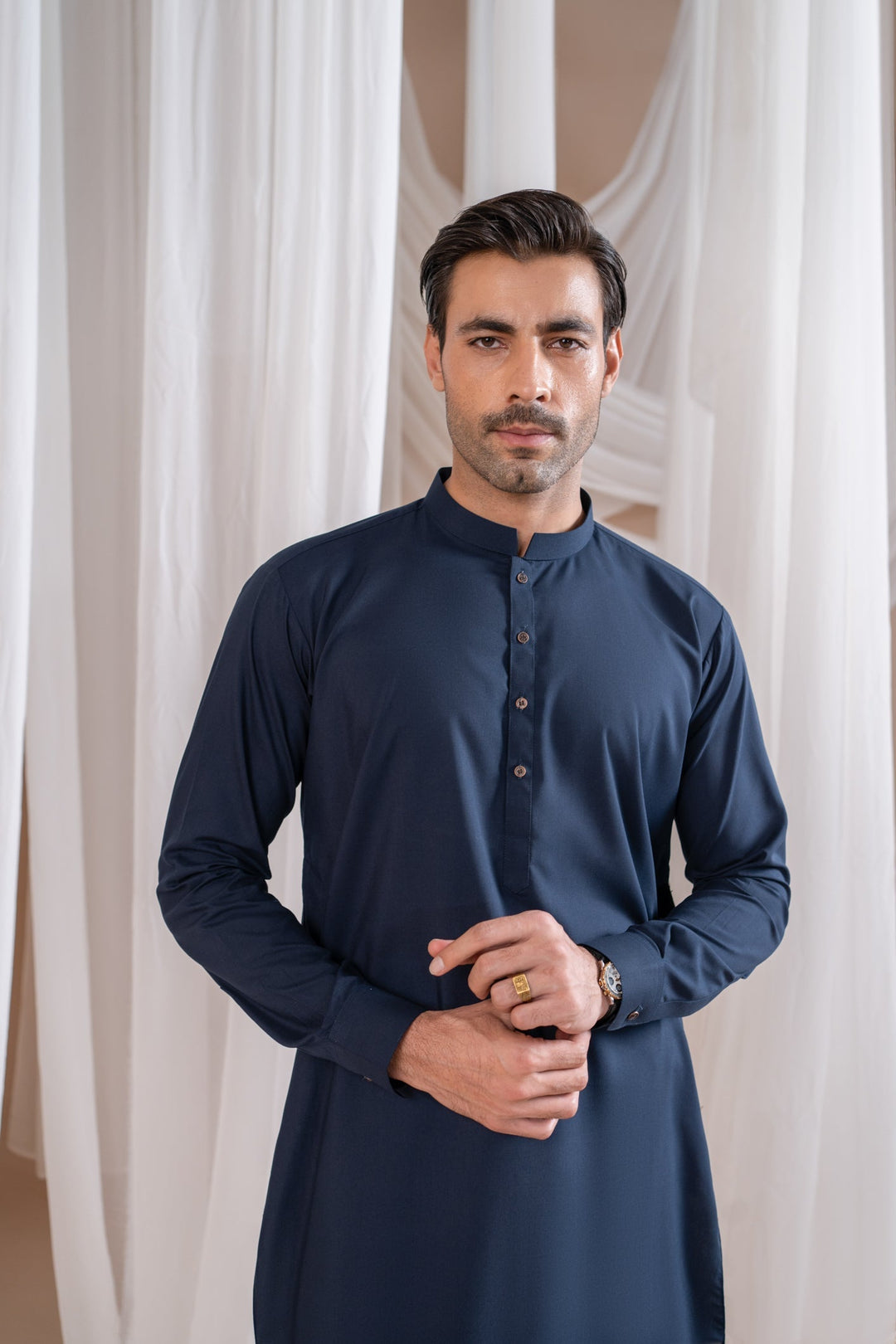 Muraqsh Ready To Wear Solids Cotton Men Navy Blue Kurta Trouser/Shalwar MUR-N-NHL - Summer Collection