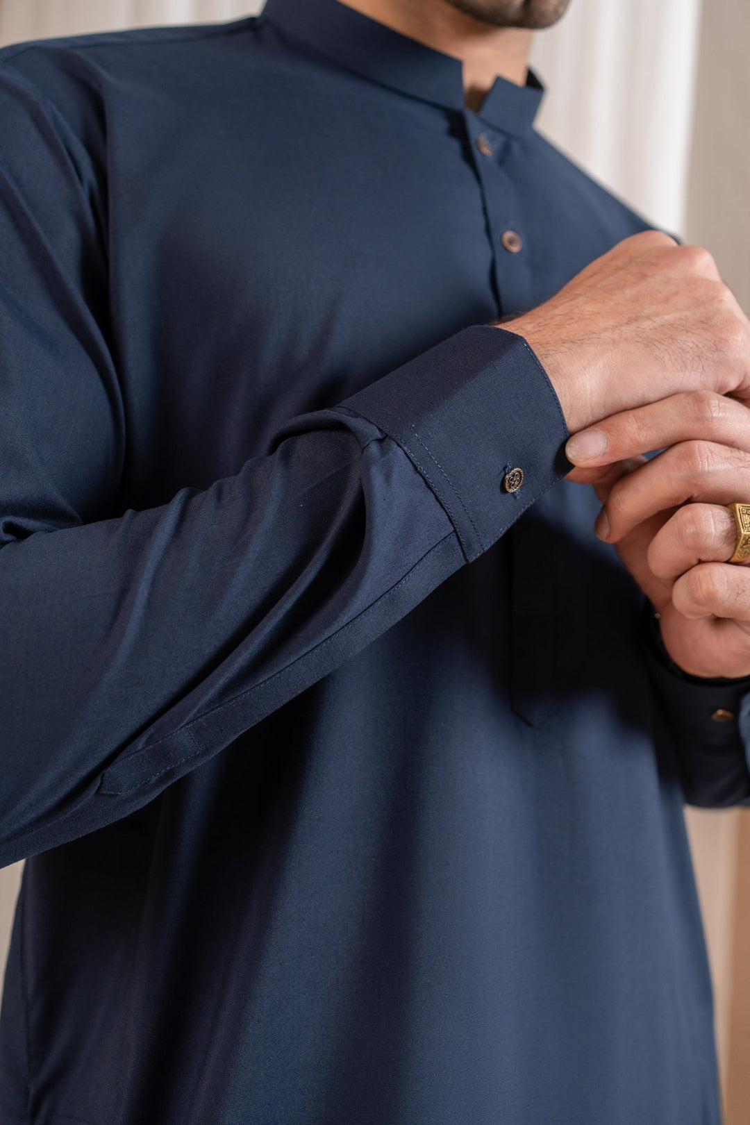 Muraqsh Ready To Wear Solids Cotton Men Navy Blue Kurta Trouser/Shalwar MUR-N-NHL - Summer Collection