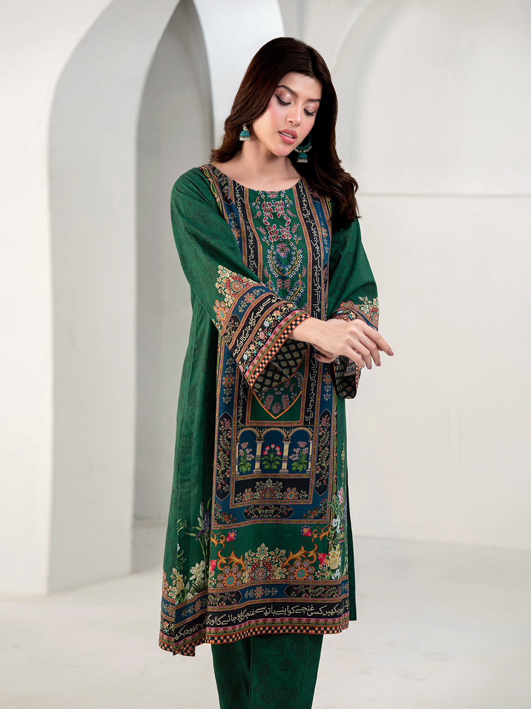 TNG Women Luxury Pret Printed Cambric 3 Piece Suit Gulposh Green - Casual Collection