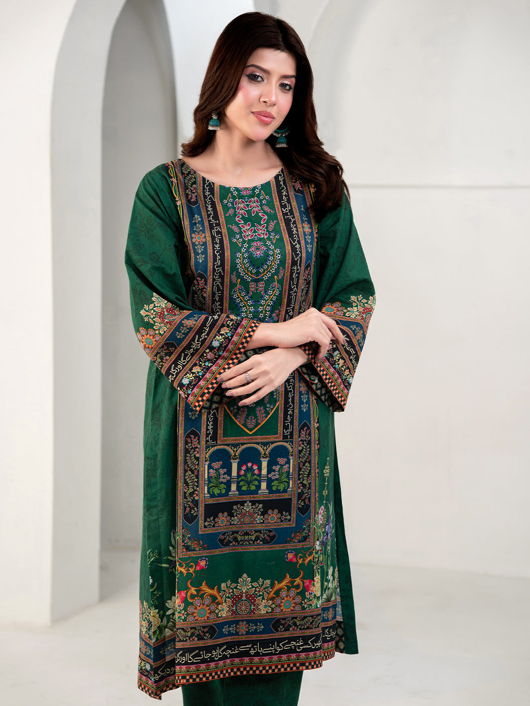TNG Women Luxury Pret Printed Cambric 3 Piece Suit Gulposh Green - Casual Collection