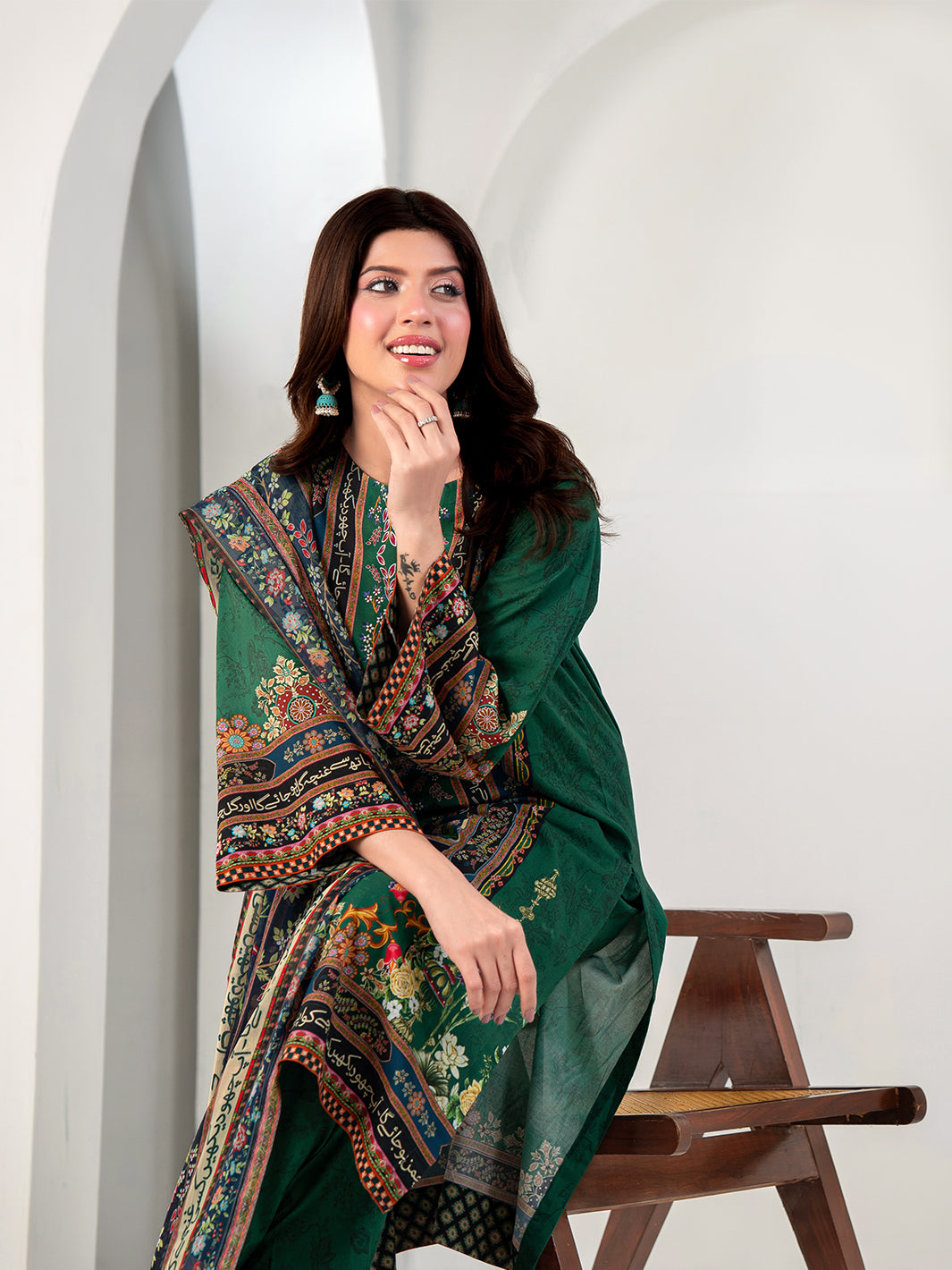 TNG Women Luxury Pret Printed Cambric 3 Piece Suit Gulposh Green - Casual Collection