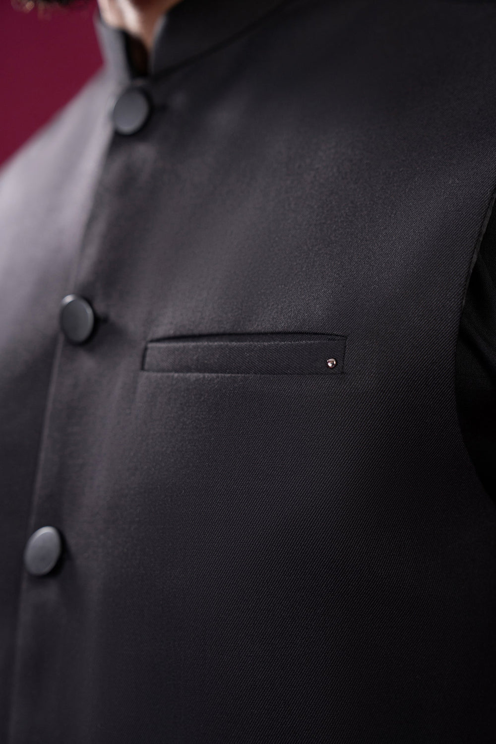 Muraqsh Ready To Wear Solids Cotton Men Black Suiting Waistcoat Straight Cut Buttoned MUR-BSW - Summer Collection