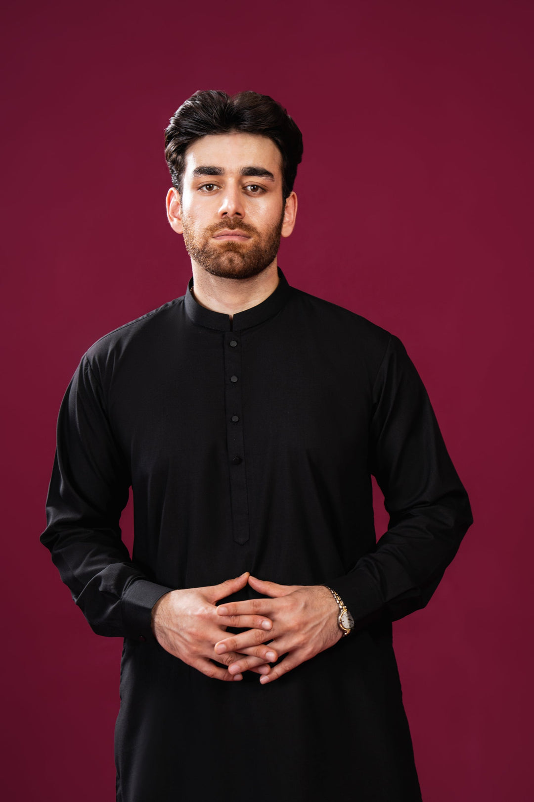Muraqsh Ready To Wear Solids Cotton Men Crow Black Kurta Trouser/Shalwar MUR-CBKT-HL - Summer Collection