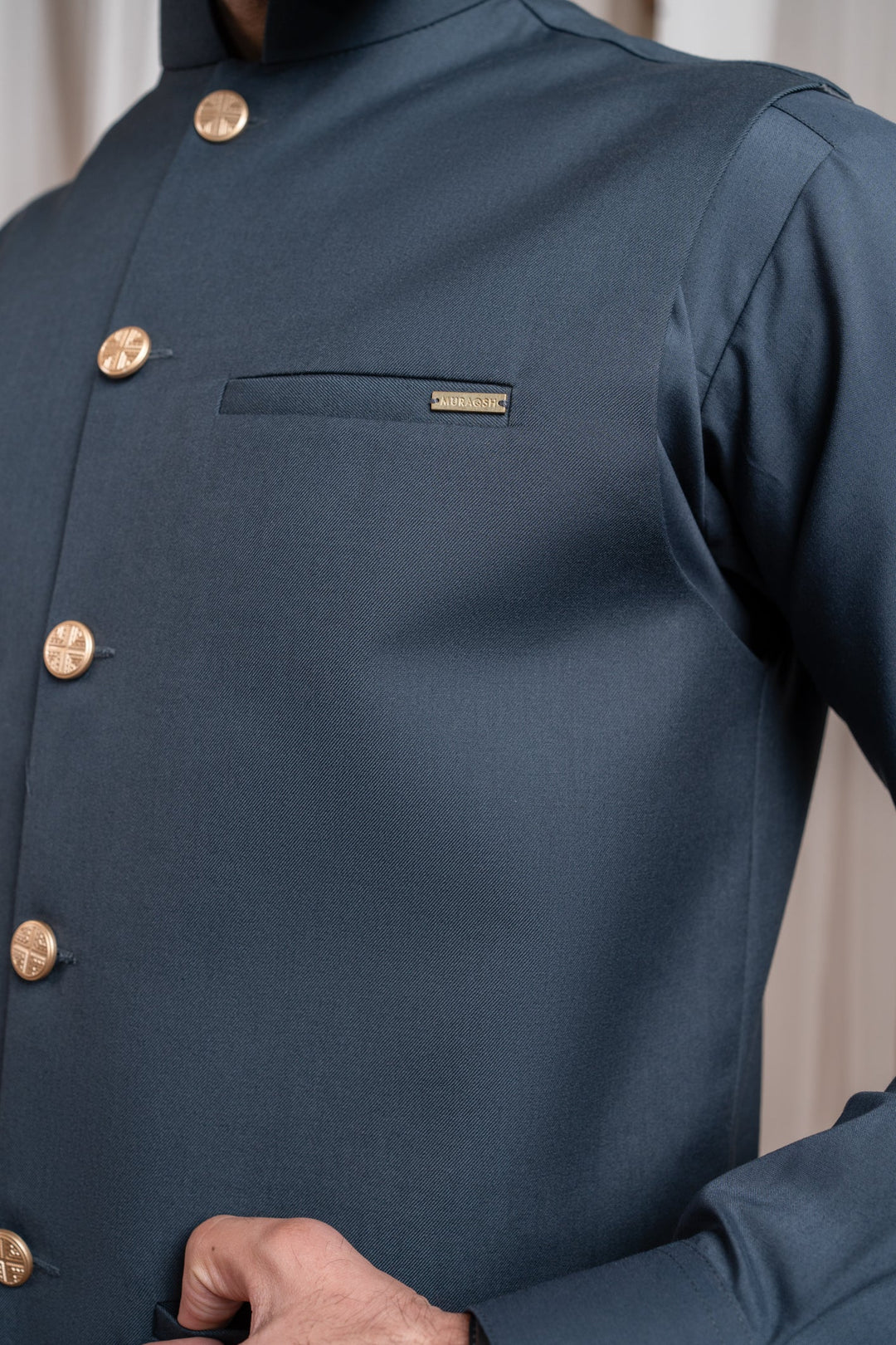 Muraqsh Ready To Wear Solids Cotton Men Charcoal Grey Suiting Waistcoat Straight Cut Buttoned MUR-CGSW - Summer Collection