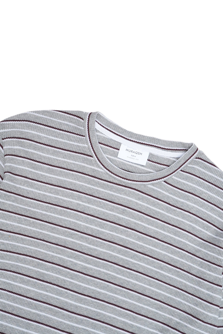Muraqsh Ready To Wear Solids Cotton Men Waffle Grey Striped Sweat Shirt ABD-WGSSS - Summer Collection