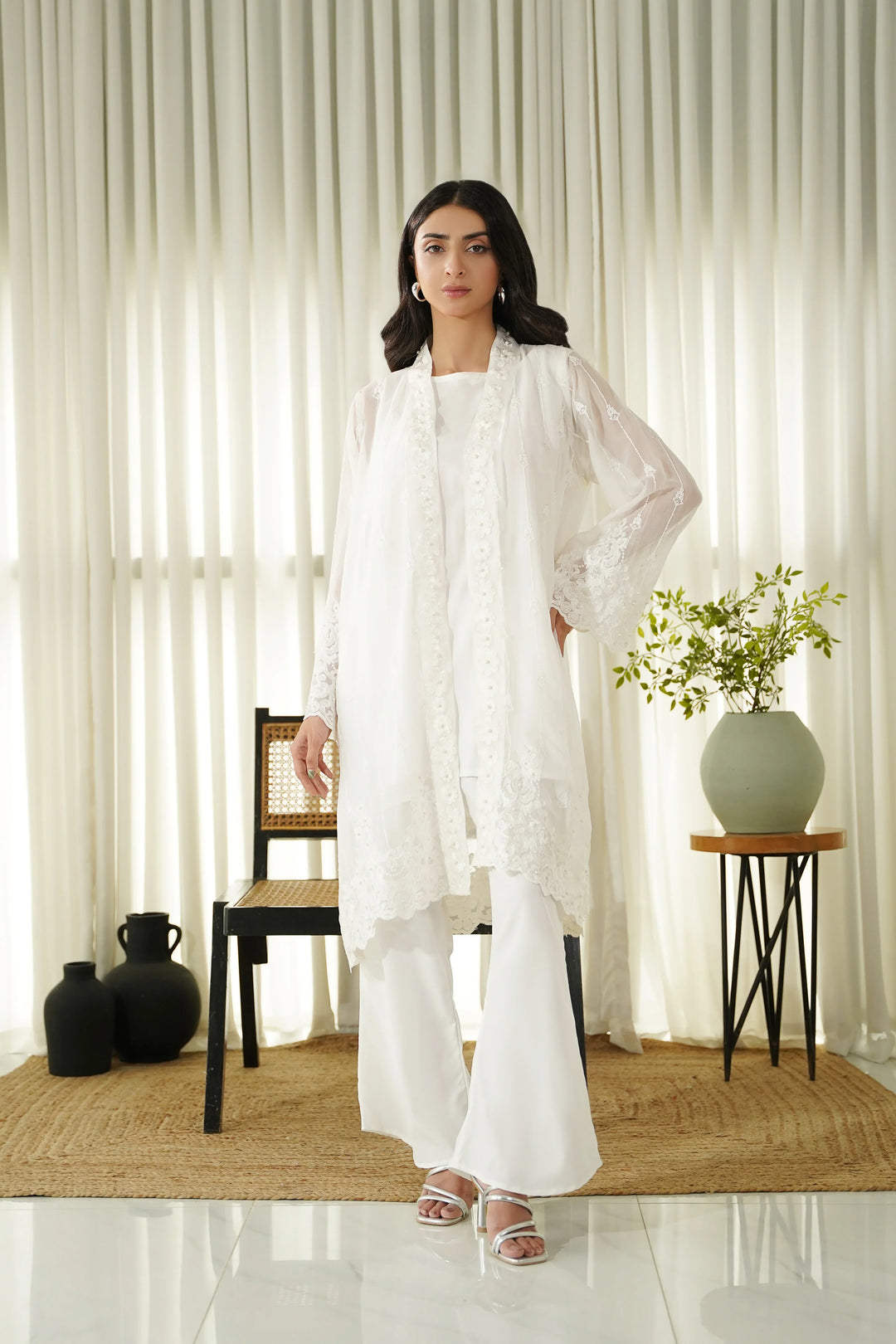 Dhaga Women Pret Embroidered 2 Piece Chiffon Coat Perla SS25DSE101 - Summer Collection