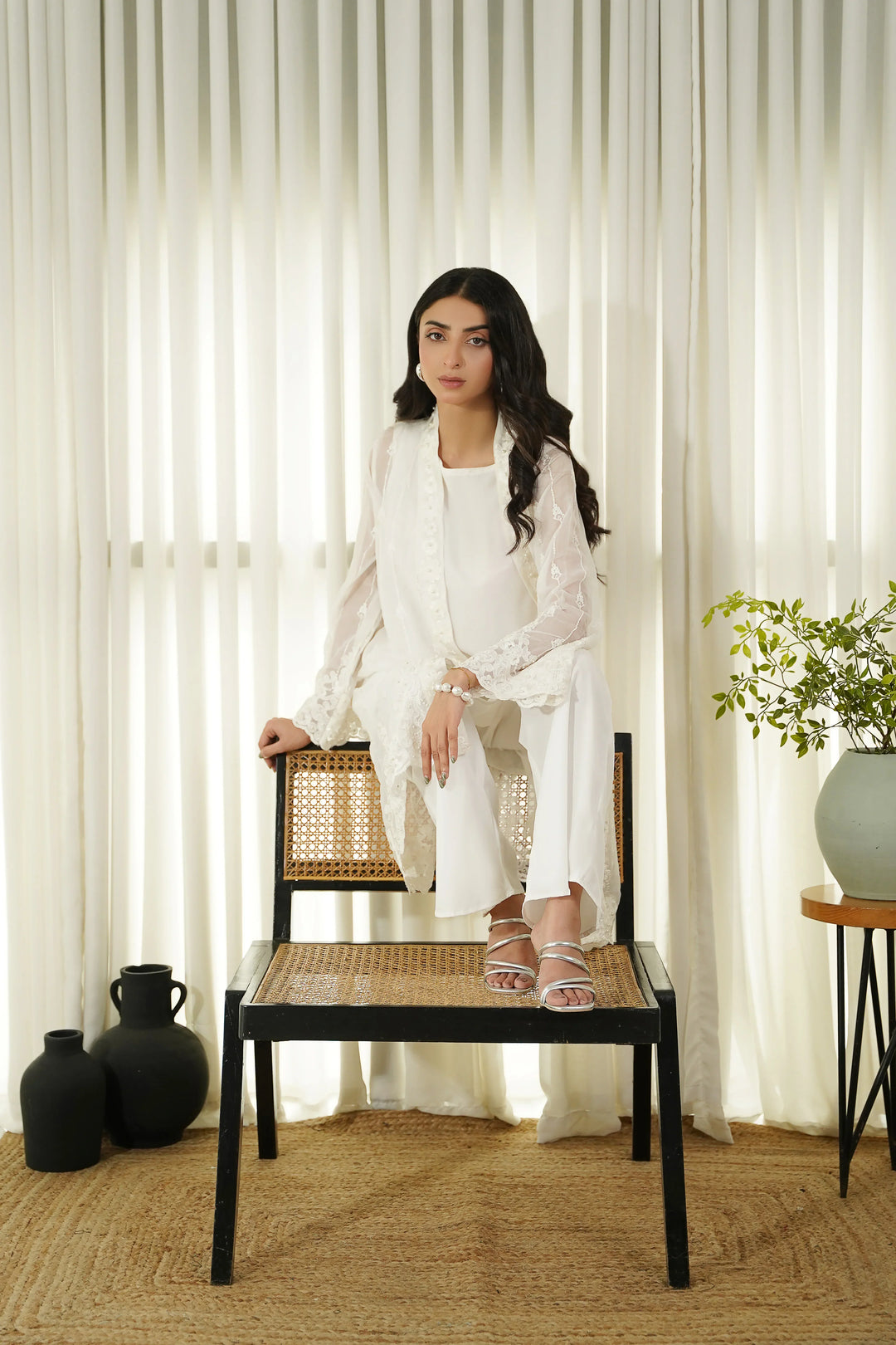 Dhaga Women Pret Embroidered 2 Piece Chiffon Coat Perla SS25DSE101 - Summer Collection