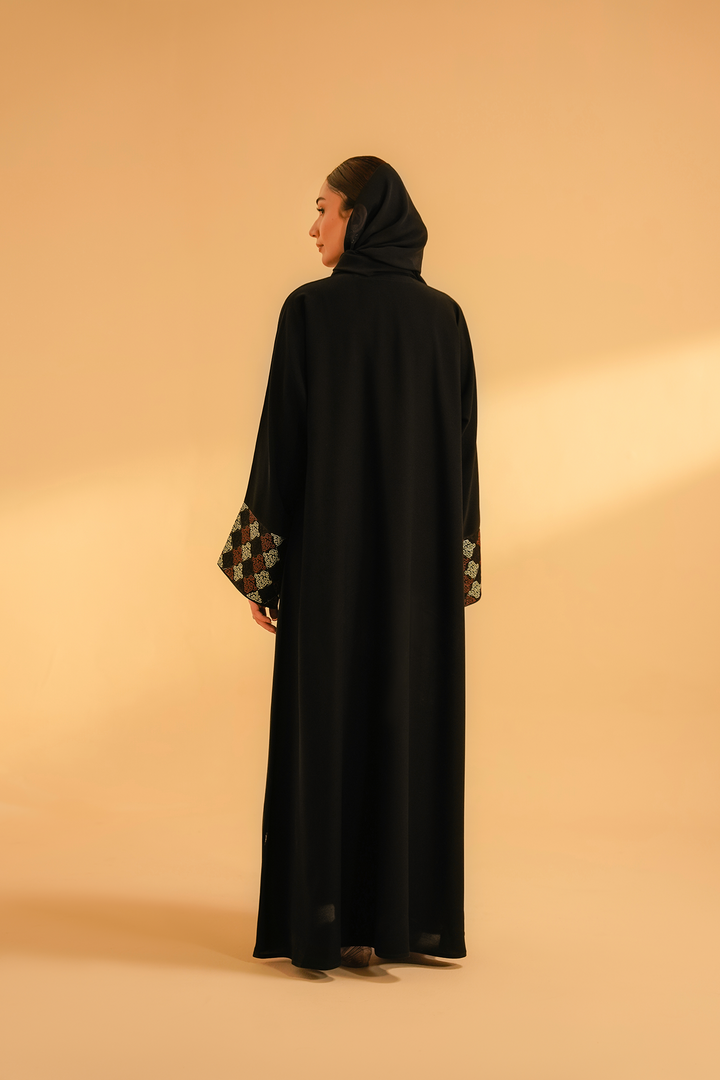 Divinely Crafted Abaya Casual Crepe 1 Piece Cuff Embroidered Abaya | Black